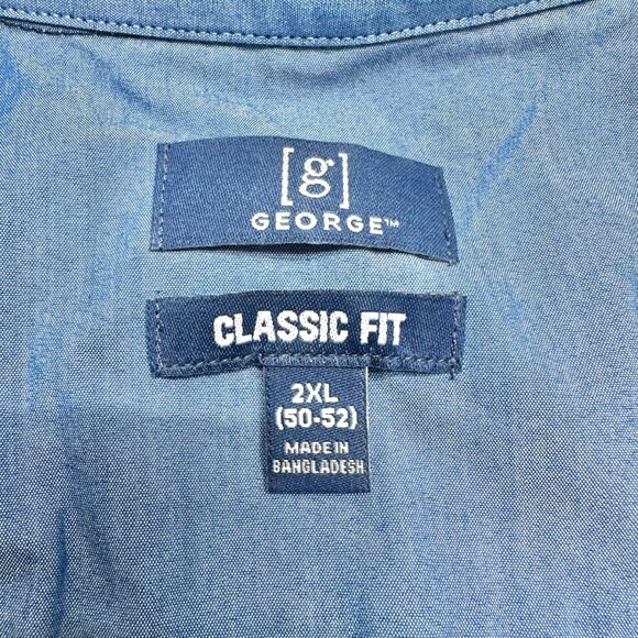 George Classic Fit Plaid Shirt Mens 2XL 50-52 Blue Gray LS Button-Down Collar - Picture 7 of 11
